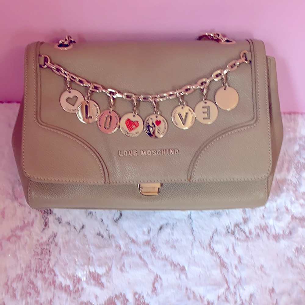 Love Moschino Leather Shoulder Bag with Removable Charms